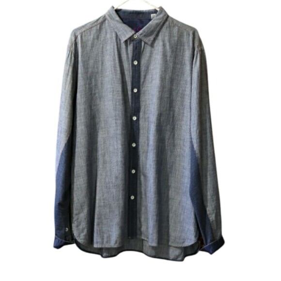 Robert Graham Blue Gray Pin Stripe Camo Flip Cuff Sleeves Button Down Shirt 2X - Picture 1 of 16